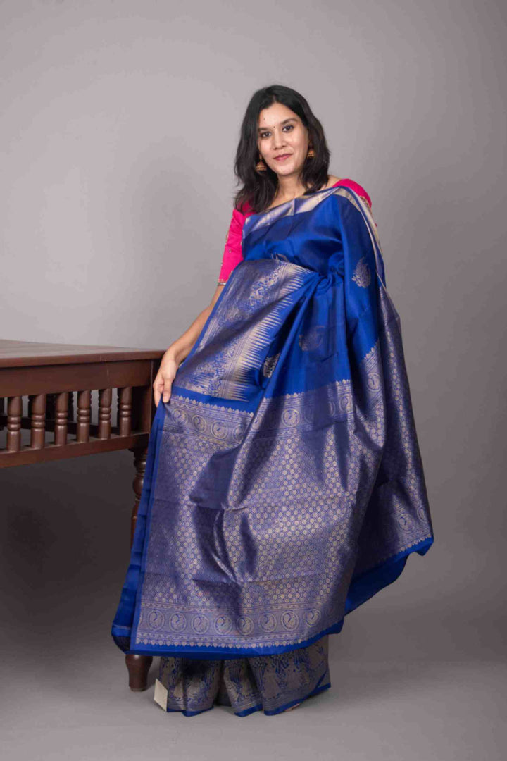 Admiral blue designer silk saree