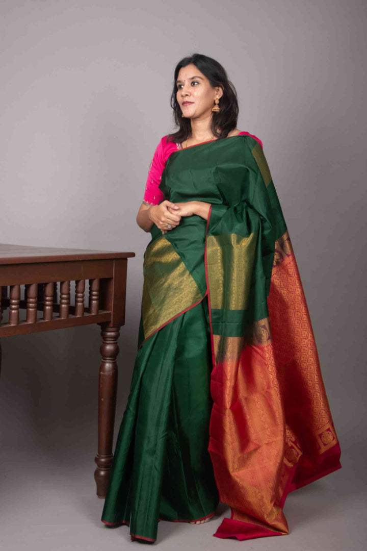 Forest green designer silk saree