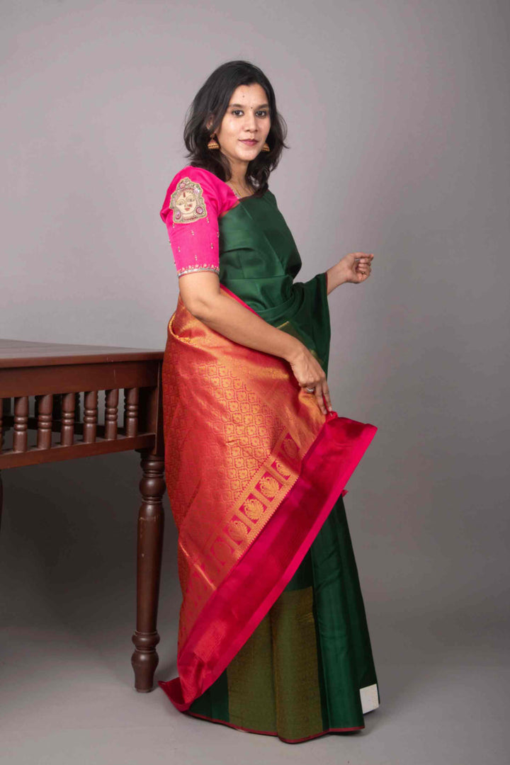 Forest green designer silk saree