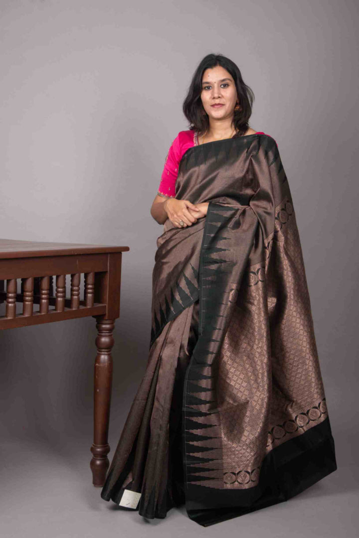 Blackish green designer silk saree