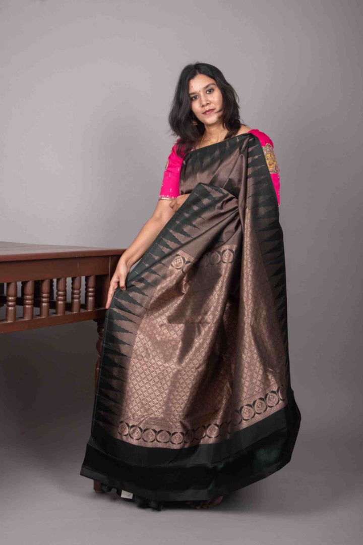 Blackish green designer silk saree