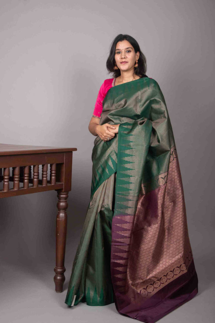 Green and temple designer silk saree