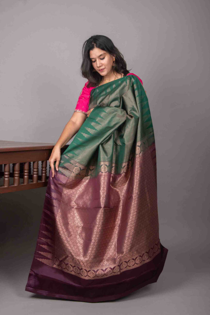 Green and temple designer silk saree
