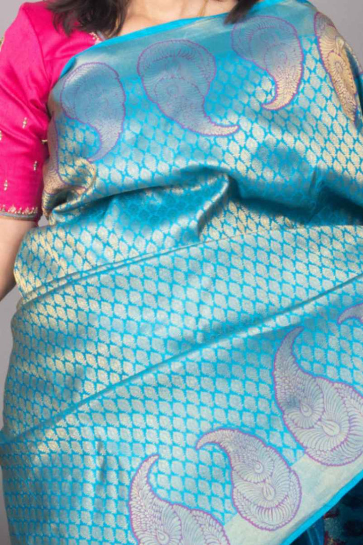 Aanandha blue and paisley designer silk saree