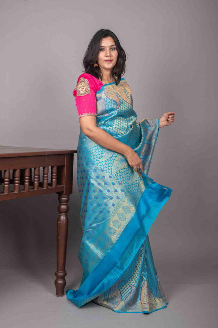 Aanandha blue and paisley designer silk saree