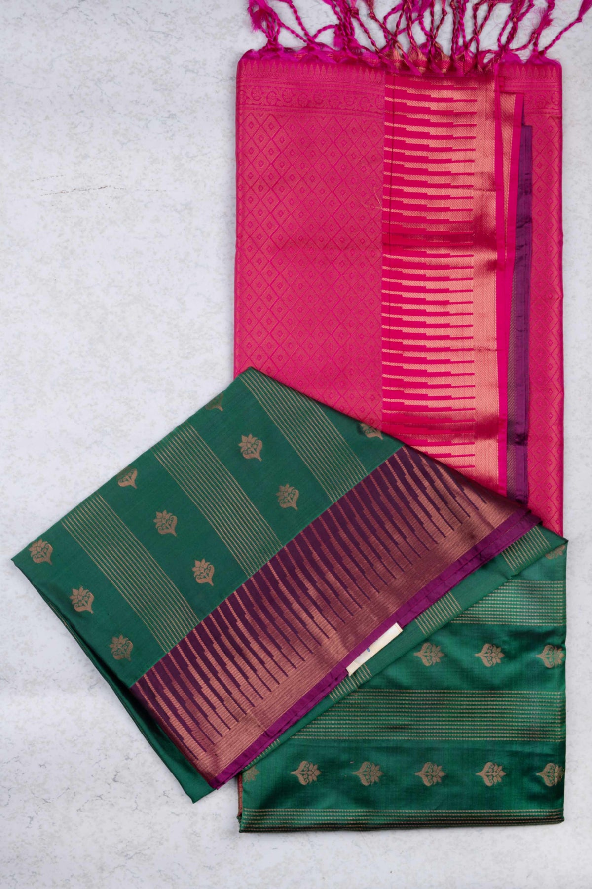 Green temple border semi soft silk saree