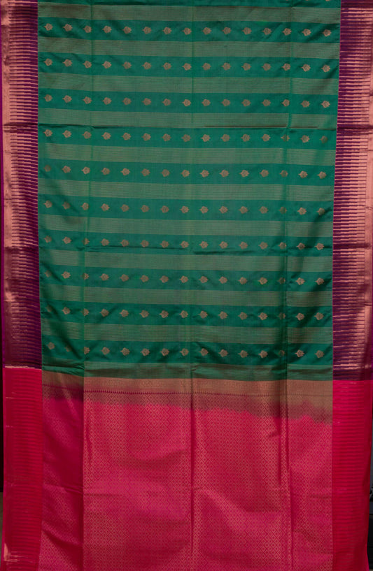 Green temple border semi soft silk saree