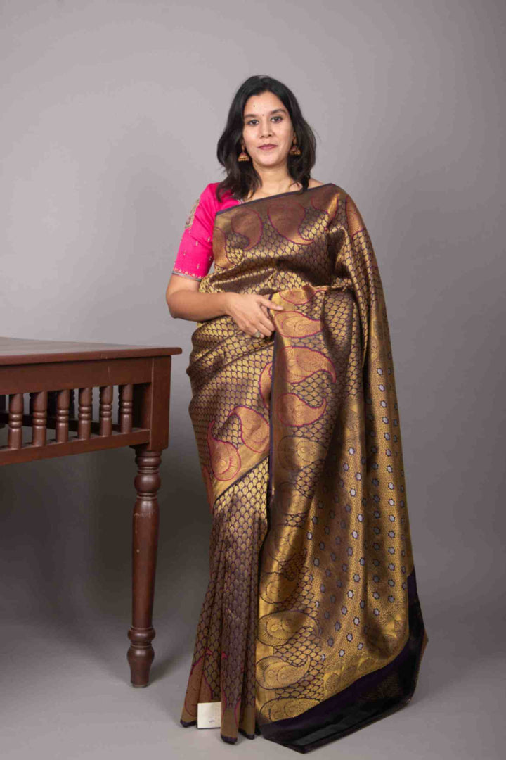 Blue and paisley designer silk saree