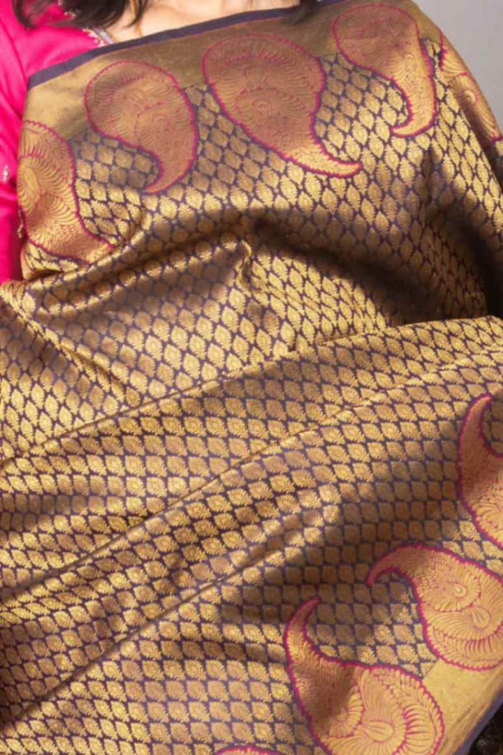 Blue and paisley designer silk saree