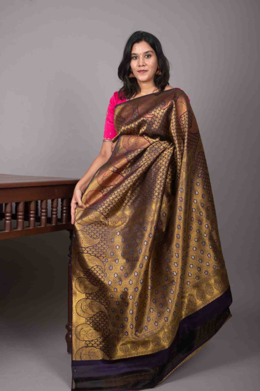 Blue and paisley designer silk saree