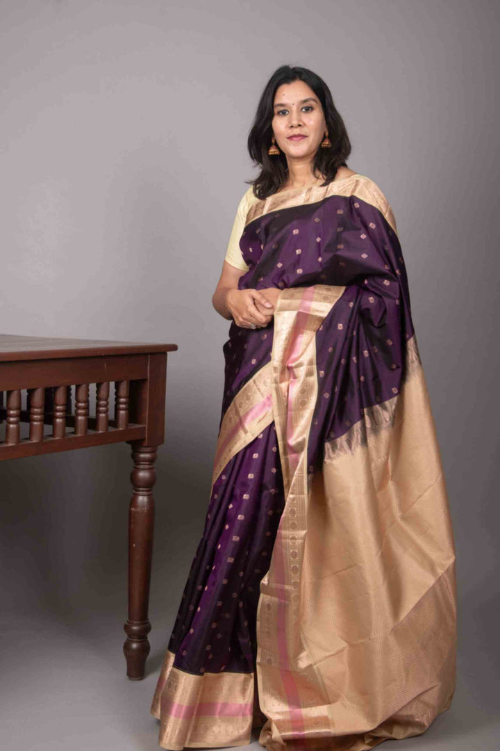 Purple and sage green pure silk saree
