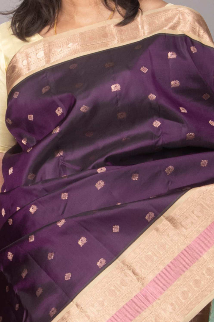 Purple and sage green pure silk saree