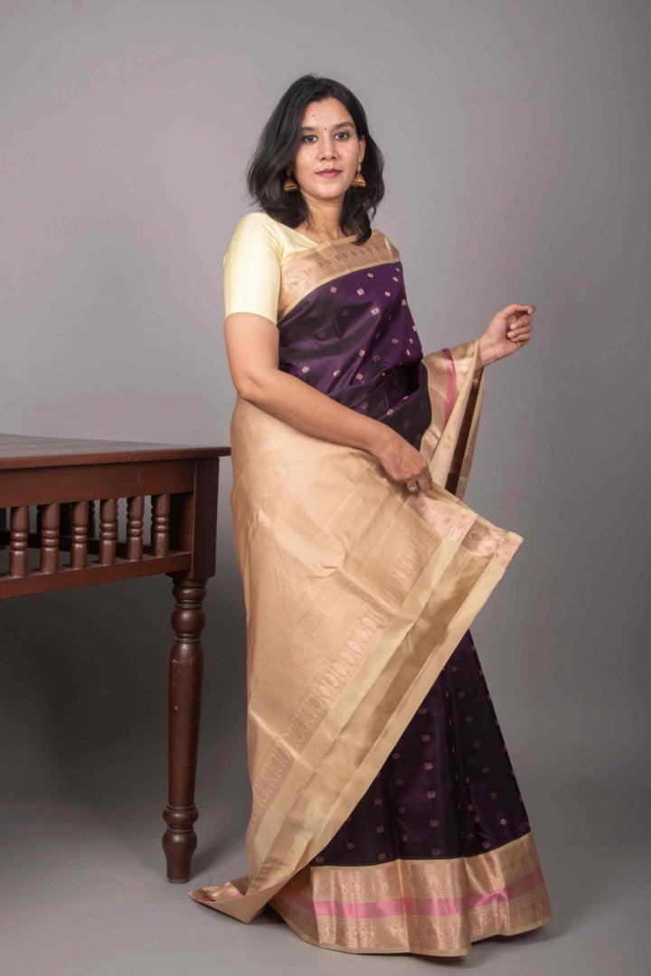 Purple and sage green pure silk saree