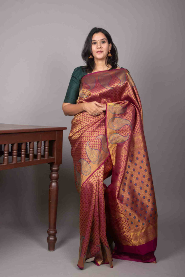 Magenta designer silk saree