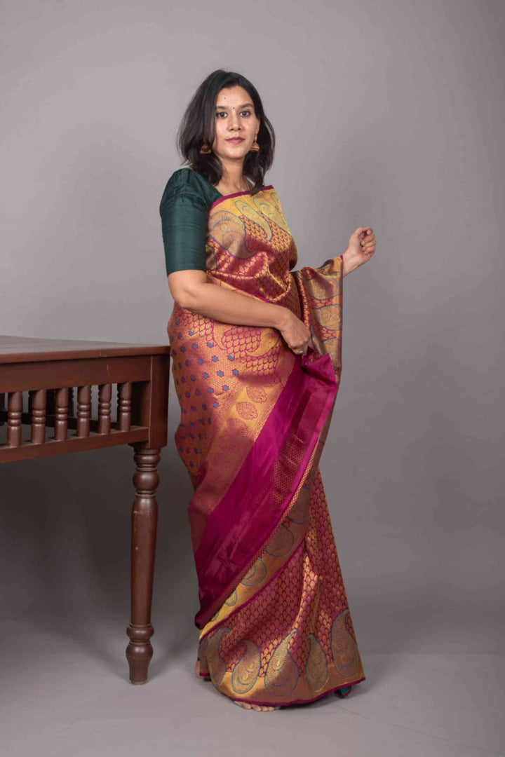 Magenta designer silk saree