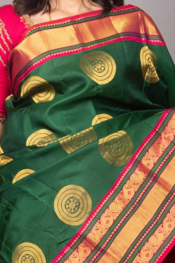 Green and pink korvai silk saree