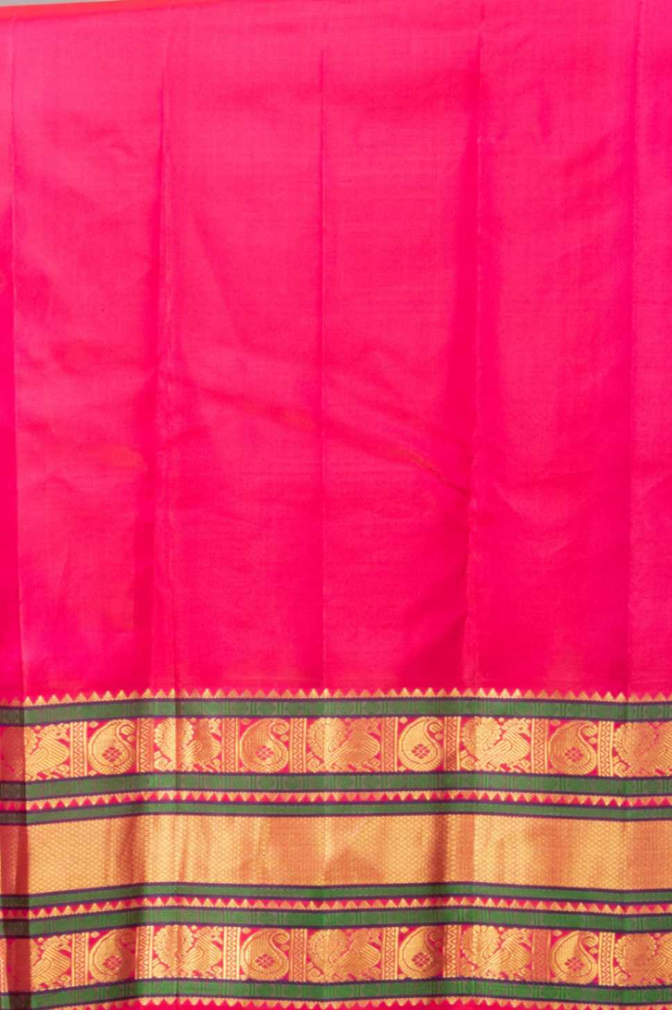 Green and pink korvai silk saree