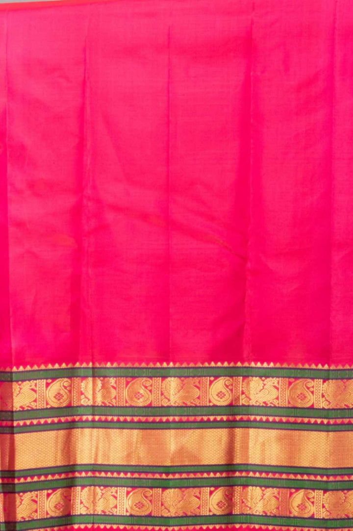 Green and pink korvai silk saree