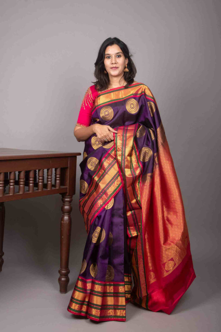 Purple and pink korvai silk saree