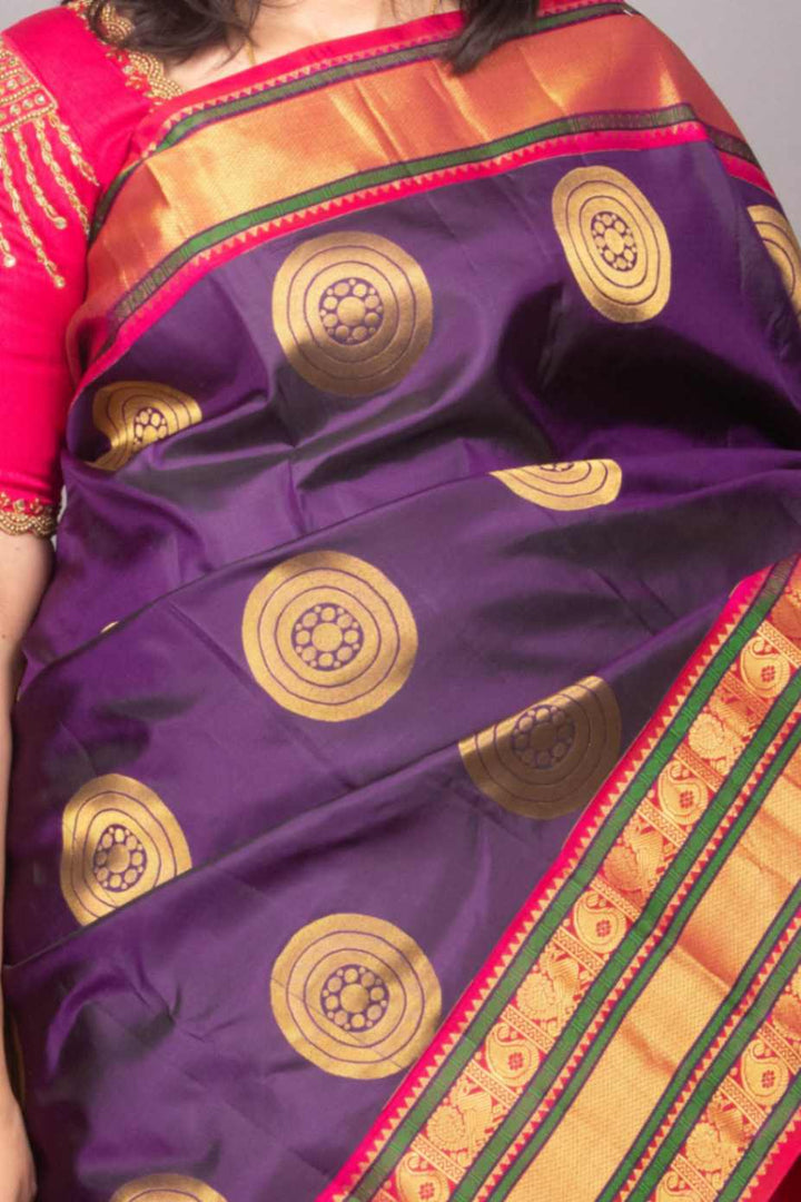 Purple and pink korvai silk saree