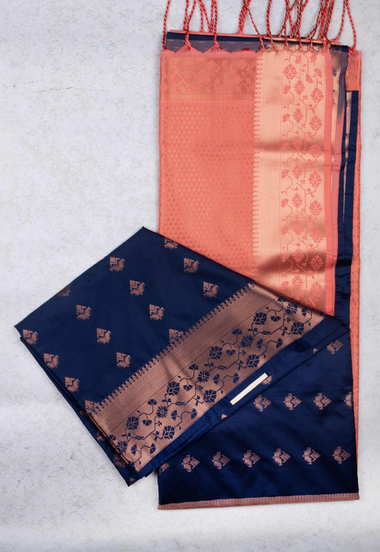 Navy blue paithani semi soft silk saree