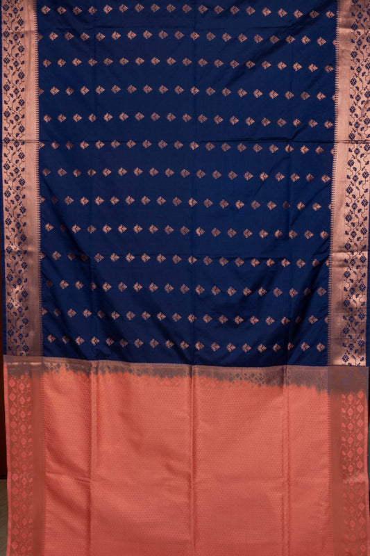 Navy blue paithani semi soft silk saree