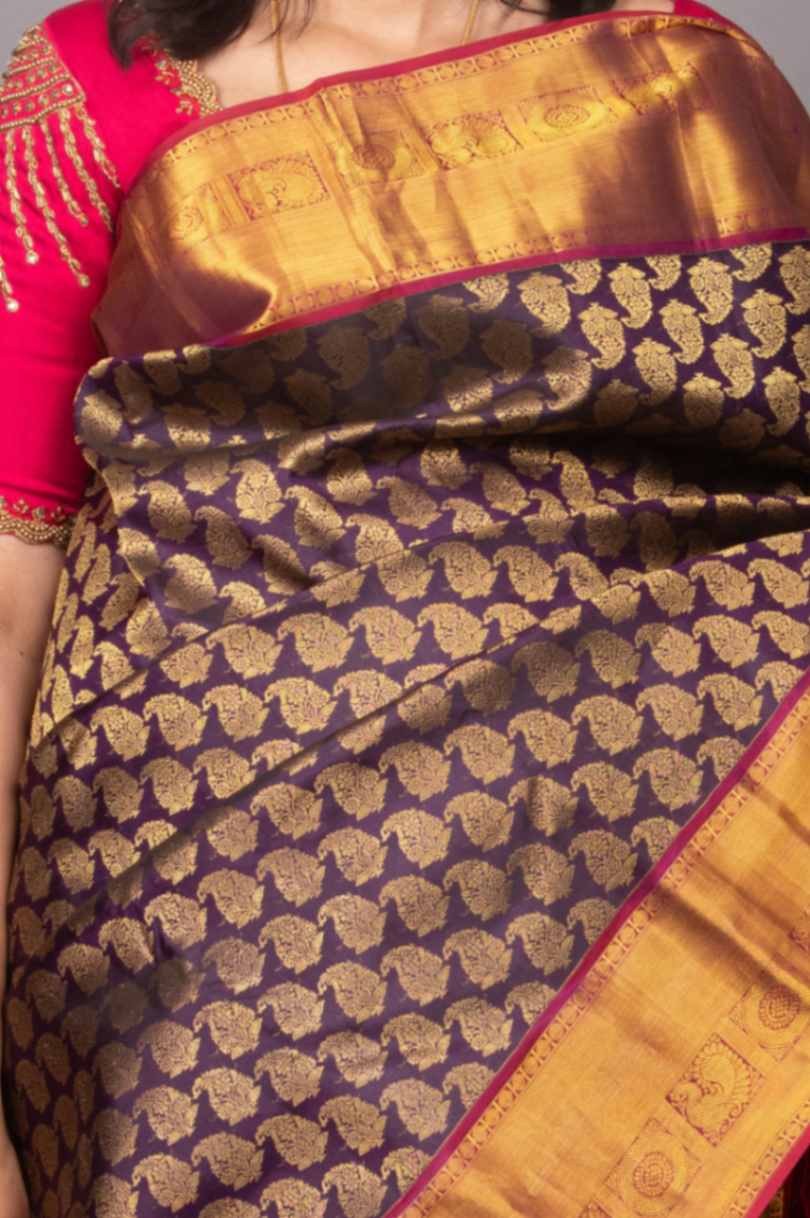 Jamun purple brocade silk saree