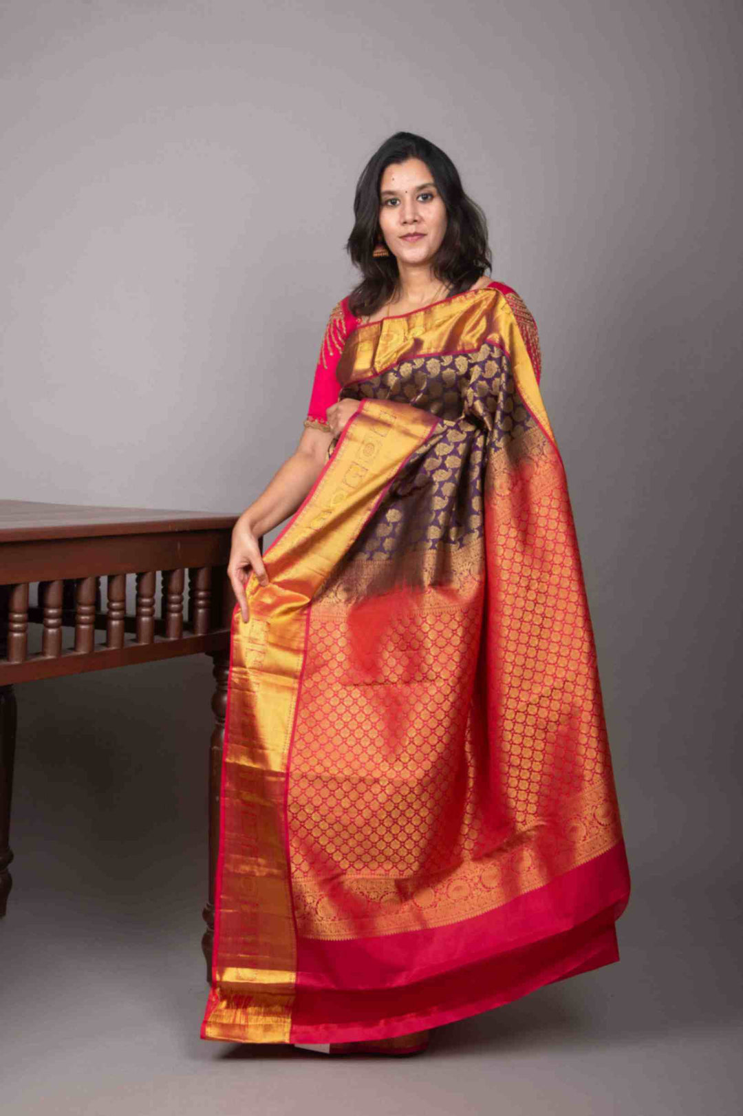 Jamun purple brocade silk saree