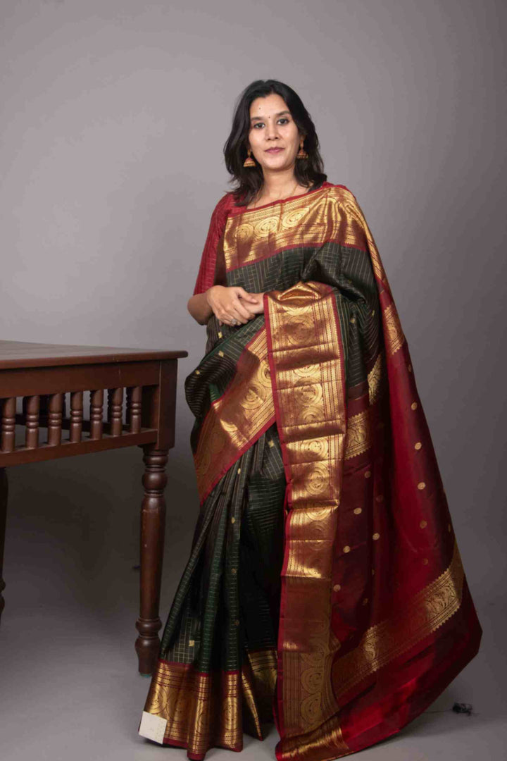 Green and red traditional silk saree