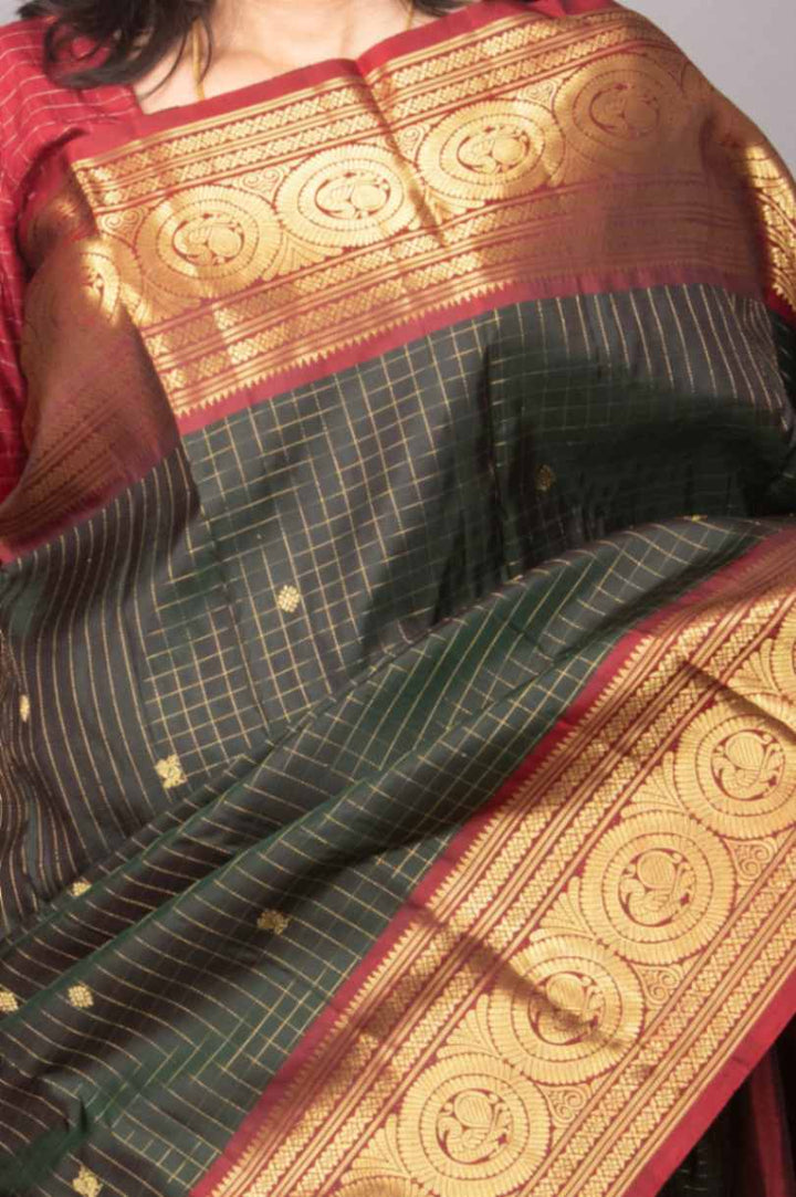 Green and red traditional silk saree