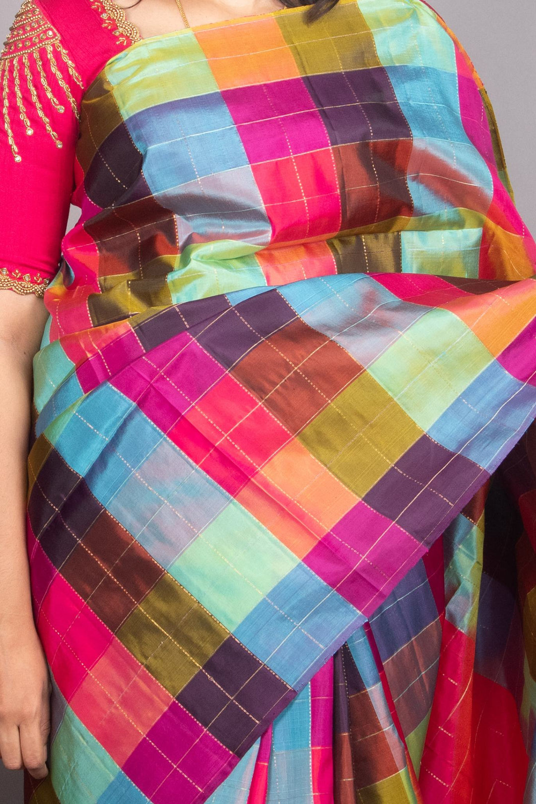Pink and blue palum pazhamum silk saree