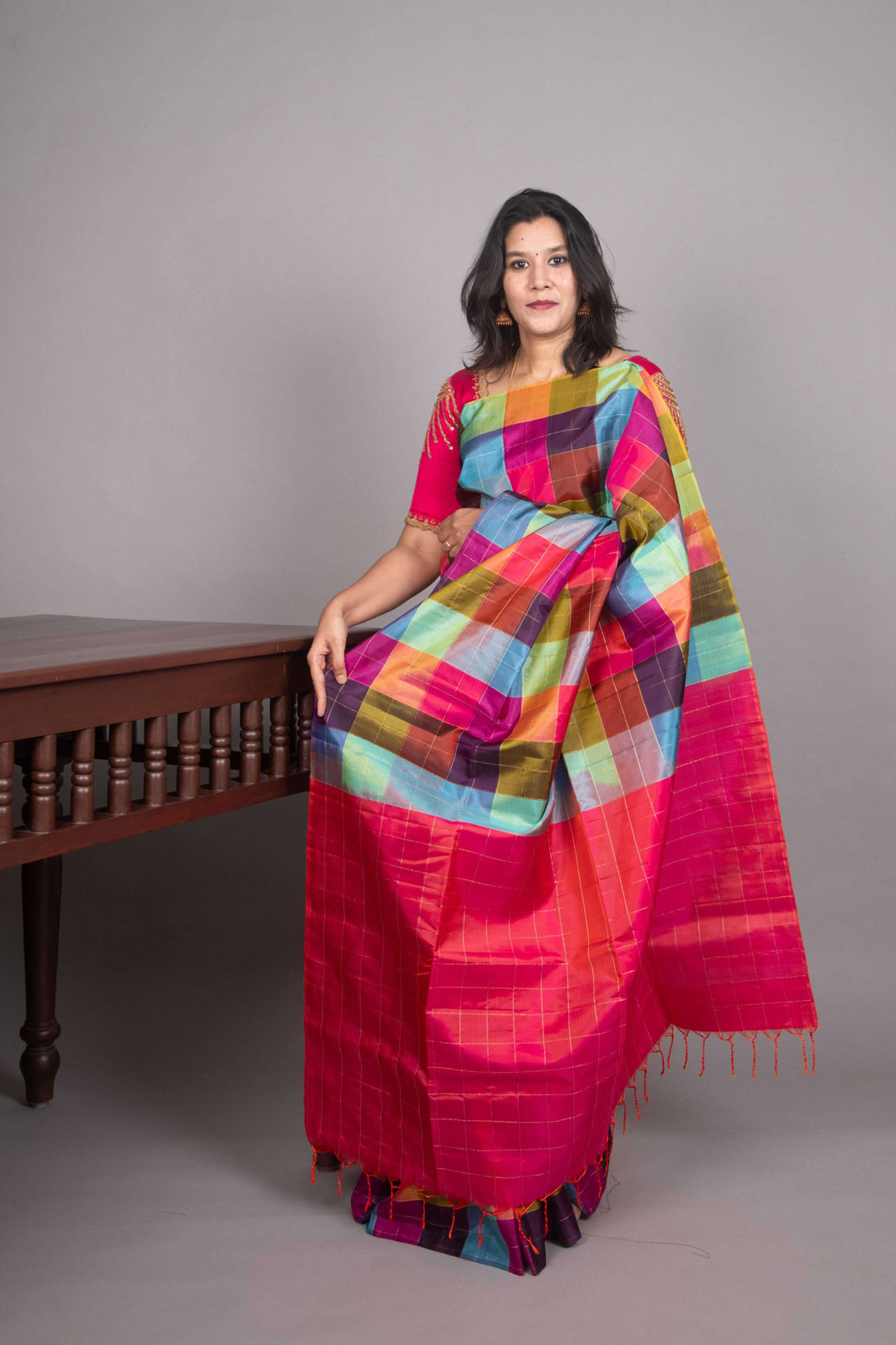 Pink and blue palum pazhamum silk saree