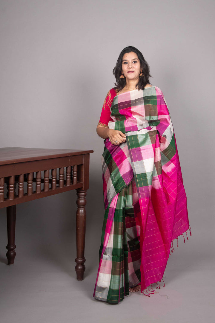 Green and pink palum pazhamum silk saree