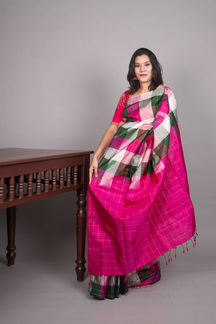 Green and pink palum pazhamum silk saree