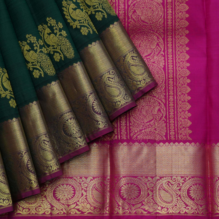 Bottle green silk saree