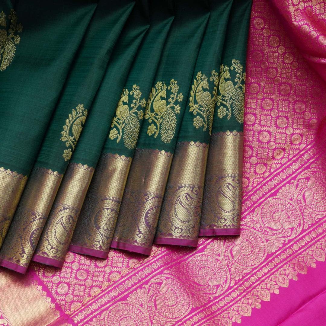 Bottle green silk saree