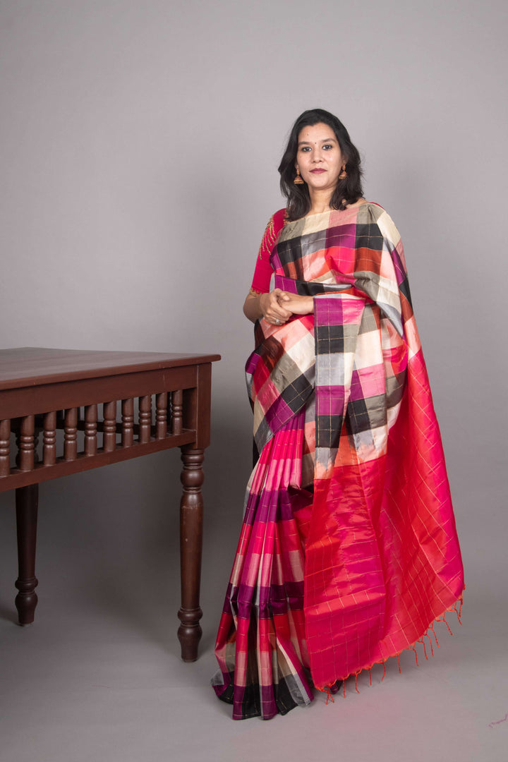 Pink and brown palum pazhamum silk saree