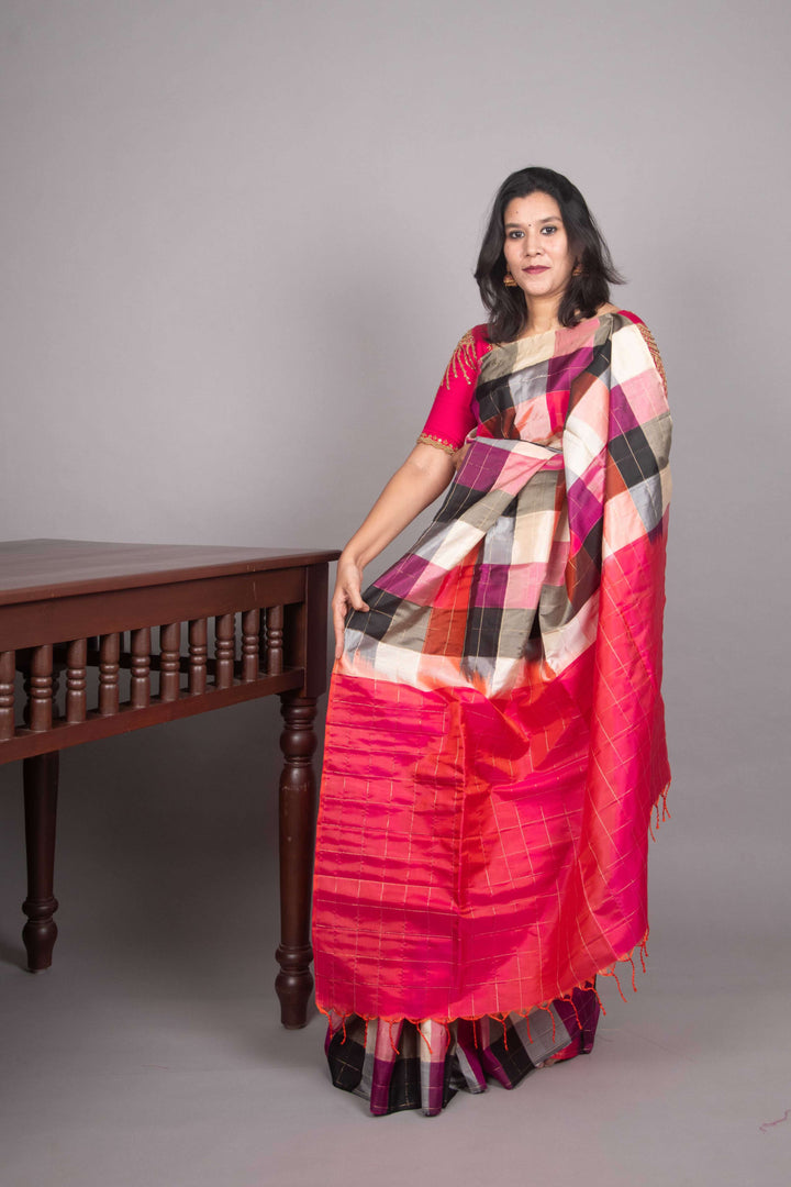 Pink and brown palum pazhamum silk saree