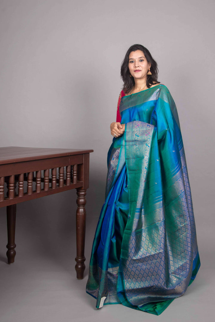 Peacock blue paithani kanjivaram silk saree