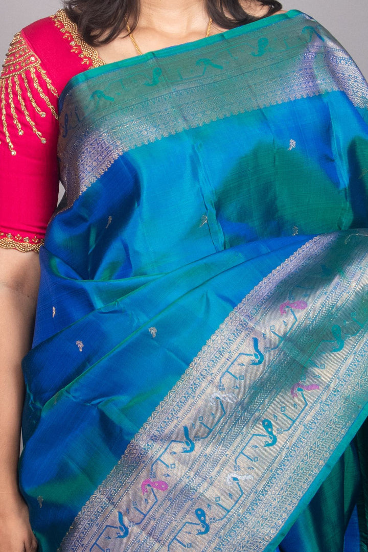 Peacock blue paithani kanjivaram silk saree