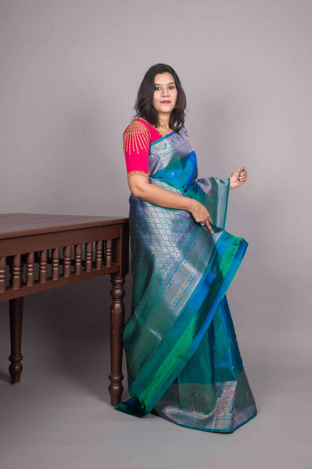 Peacock blue paithani kanjivaram silk saree
