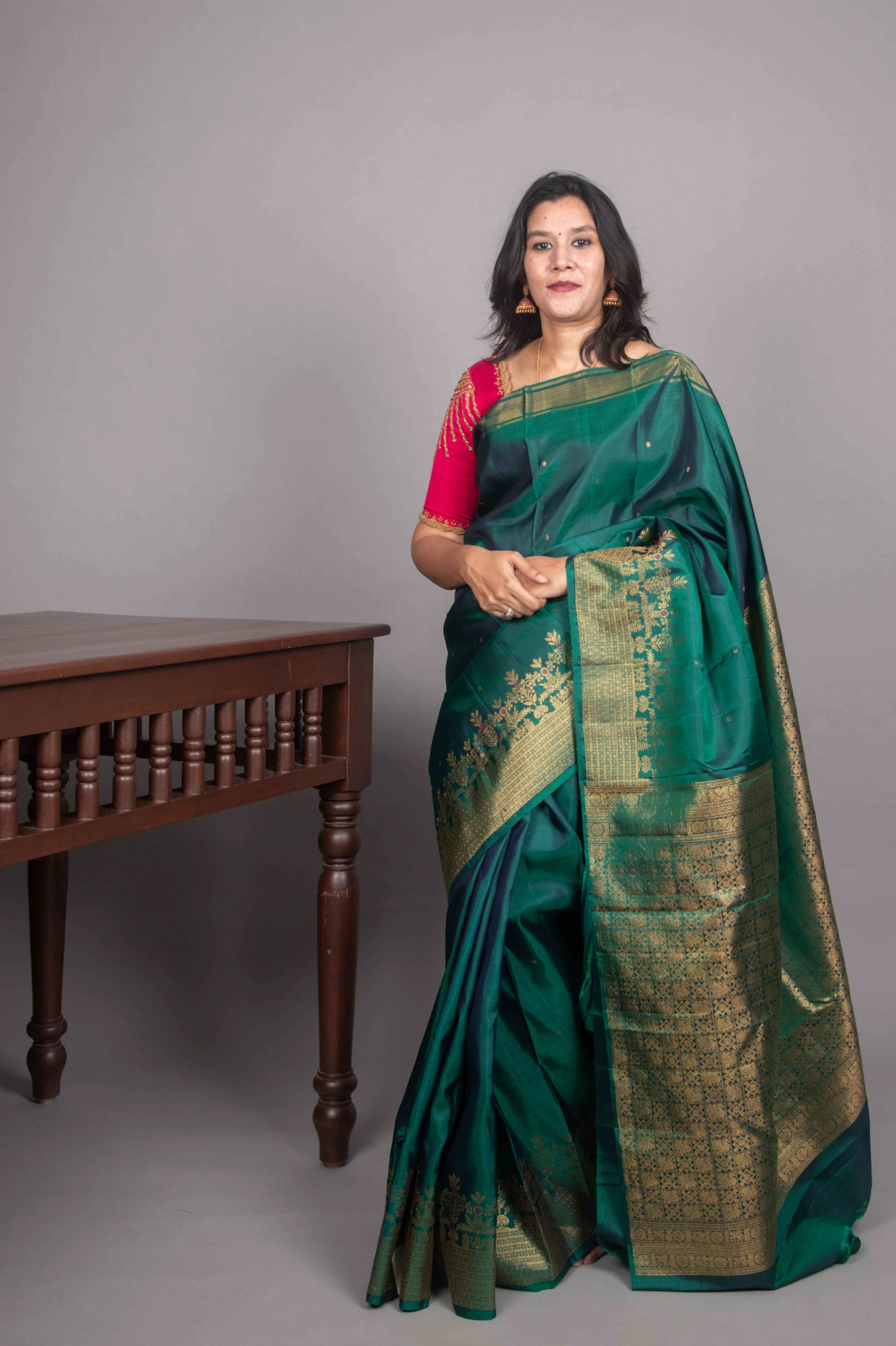 Peacock green designer kanjivaram silk saree