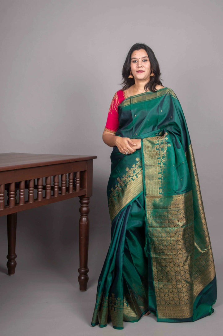 Peacock green designer kanjivaram silk saree