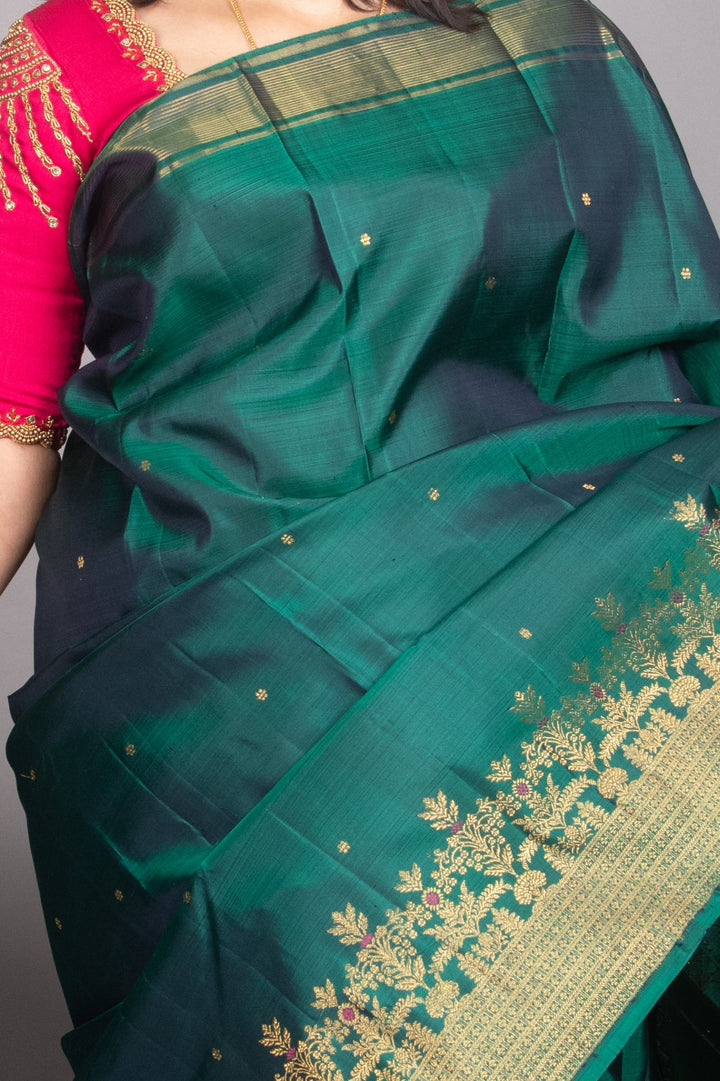 Peacock green designer kanjivaram silk saree