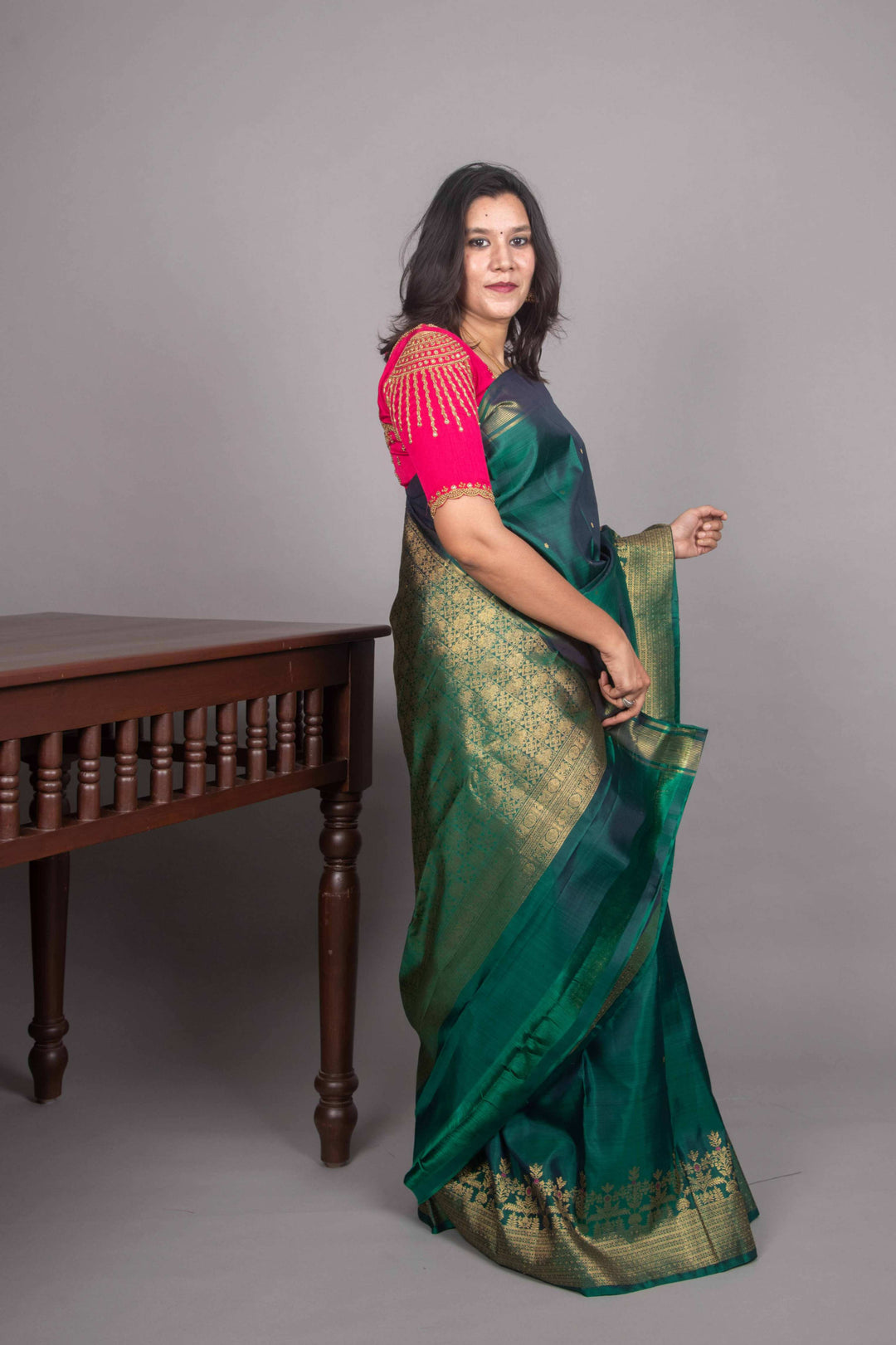 Peacock green designer kanjivaram silk saree