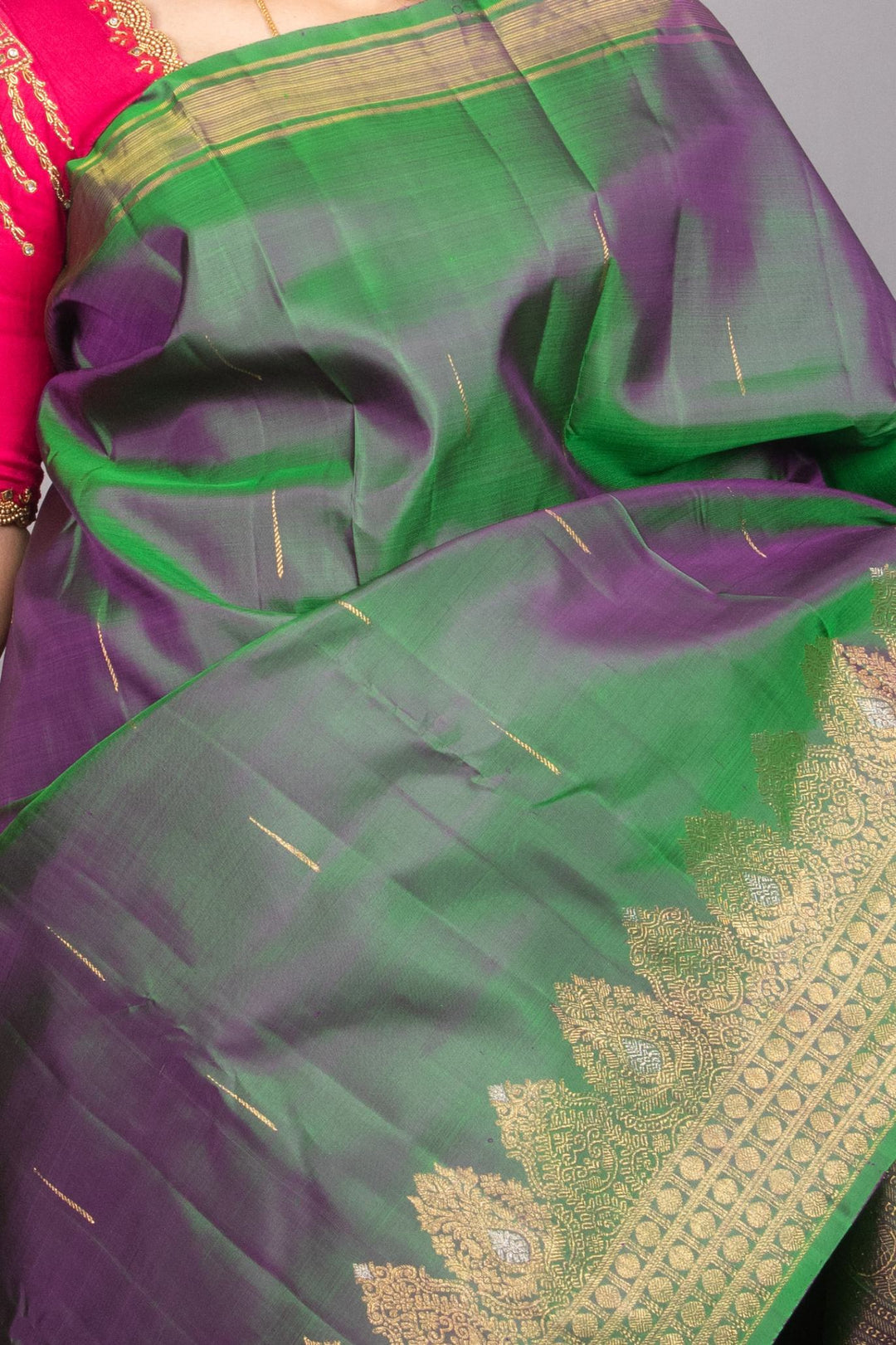 Dual tone green designer kanjivaram silk saree