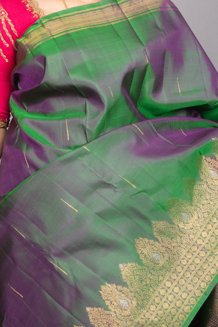 Dual tone green designer kanjivaram silk saree