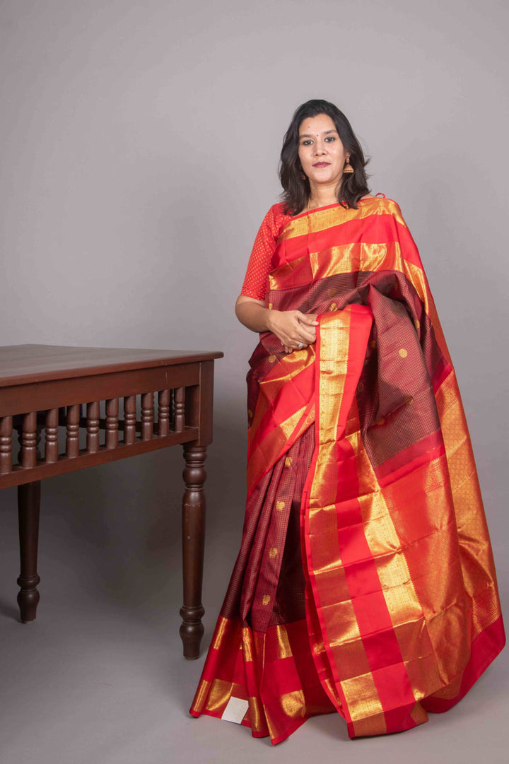 Maroon and red vairaoosi silk saree