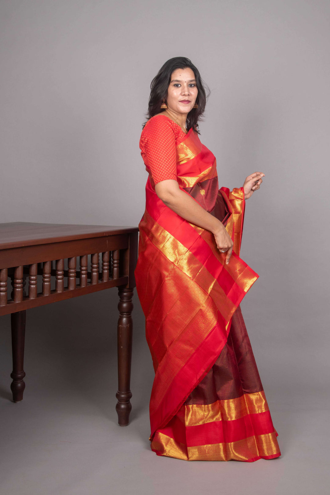 Maroon and red vairaoosi silk saree
