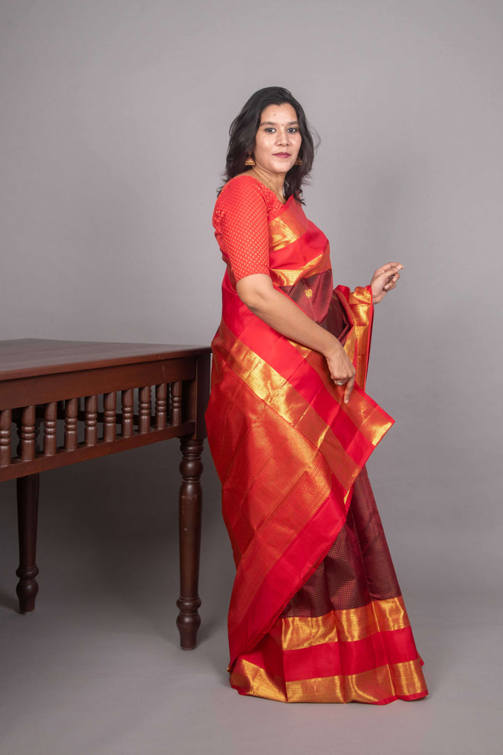 Maroon and red vairaoosi silk saree